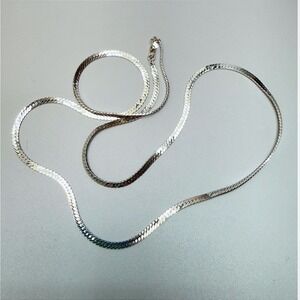 Monet Vintage Silver Tone Long Herringbone Necklace 29" Opera Everyday Statement